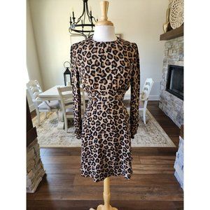 Tory Burch Leopard Silk Long Sleeve Dress Size 4